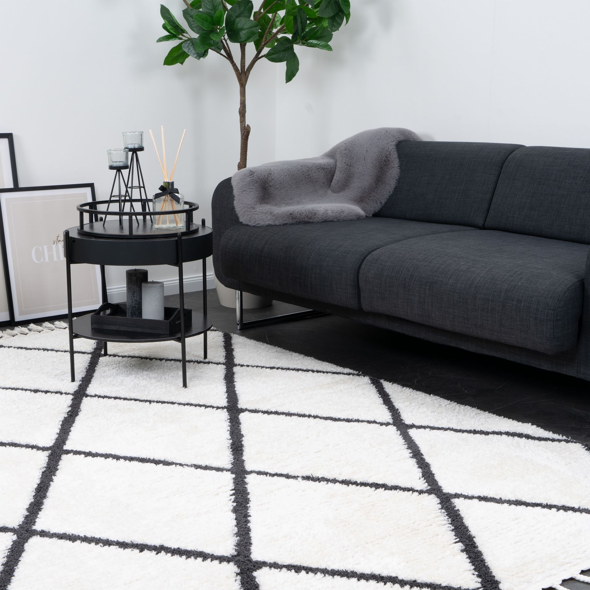 CONSILIO CONCEPT 160 x 230 Dywan do salonu kość słoniowa kremowy biały Berber krótkie runo z frędzlami Boho marokański Projektant Scandi