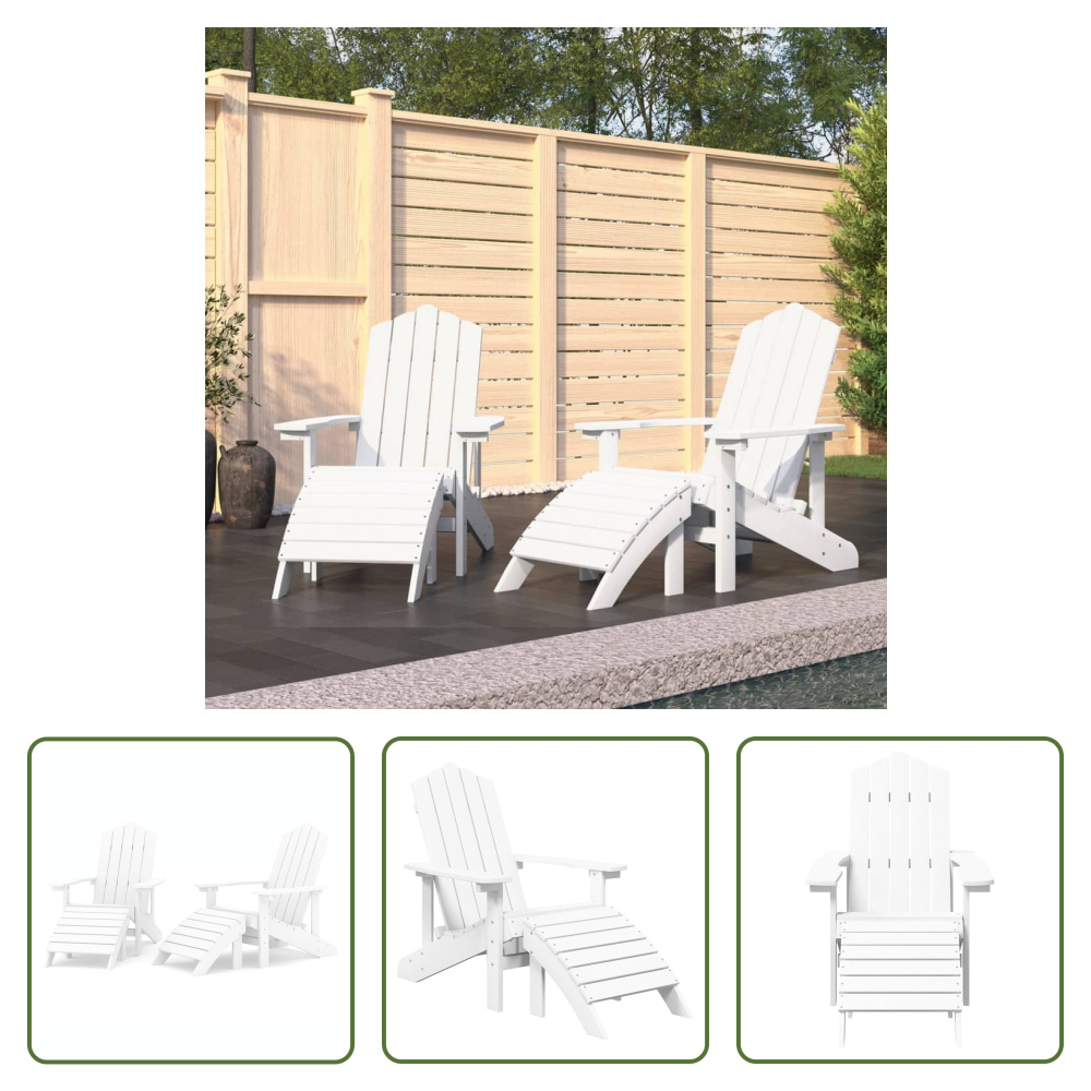 The Living Store Krzesła ogrodowe Adirondack 2 szt. ze stołkami HDPE Biały