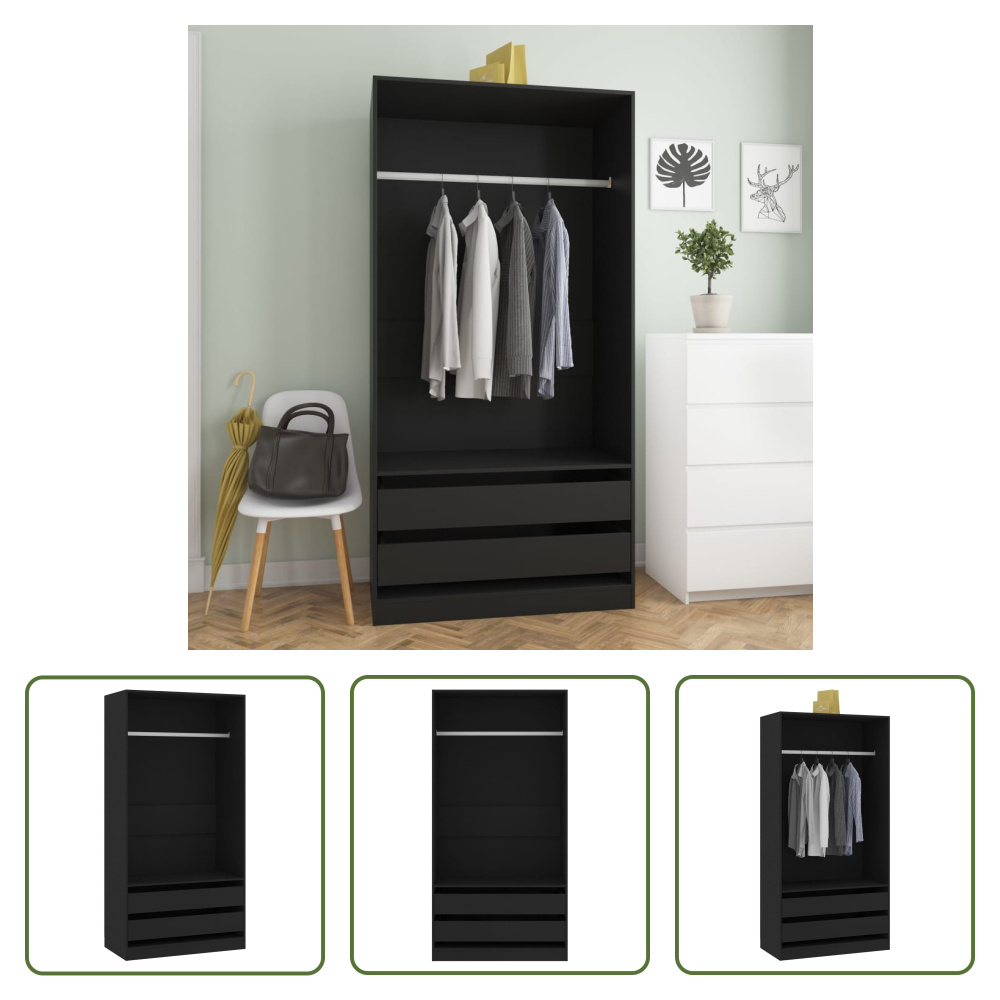 The Living Store Szafa czarna 100x50x200 cm Materiał drewnopochodny