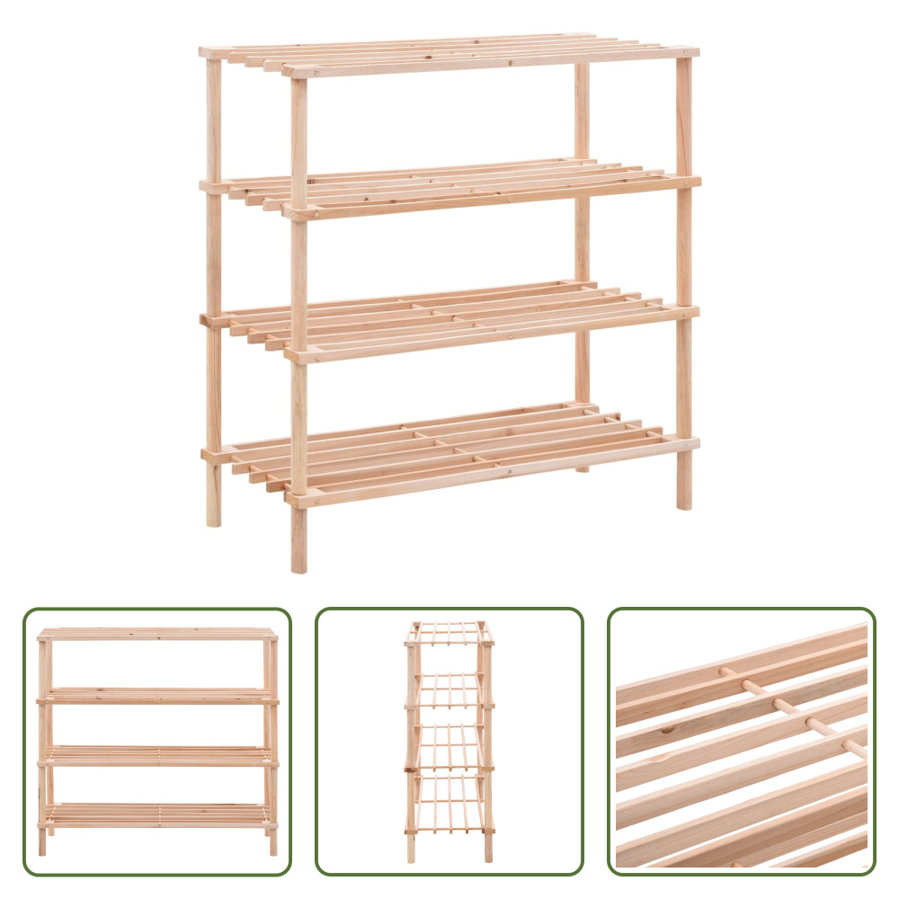 The Living Store Stojak na buty z 4 półkami z litego drewna jodłowego