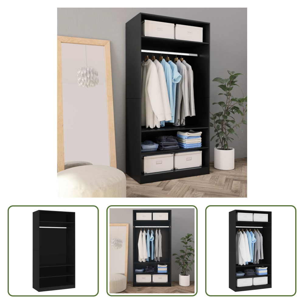 The Living Store Szafa czarna 100x50x200 cm Materiał drewnopochodny