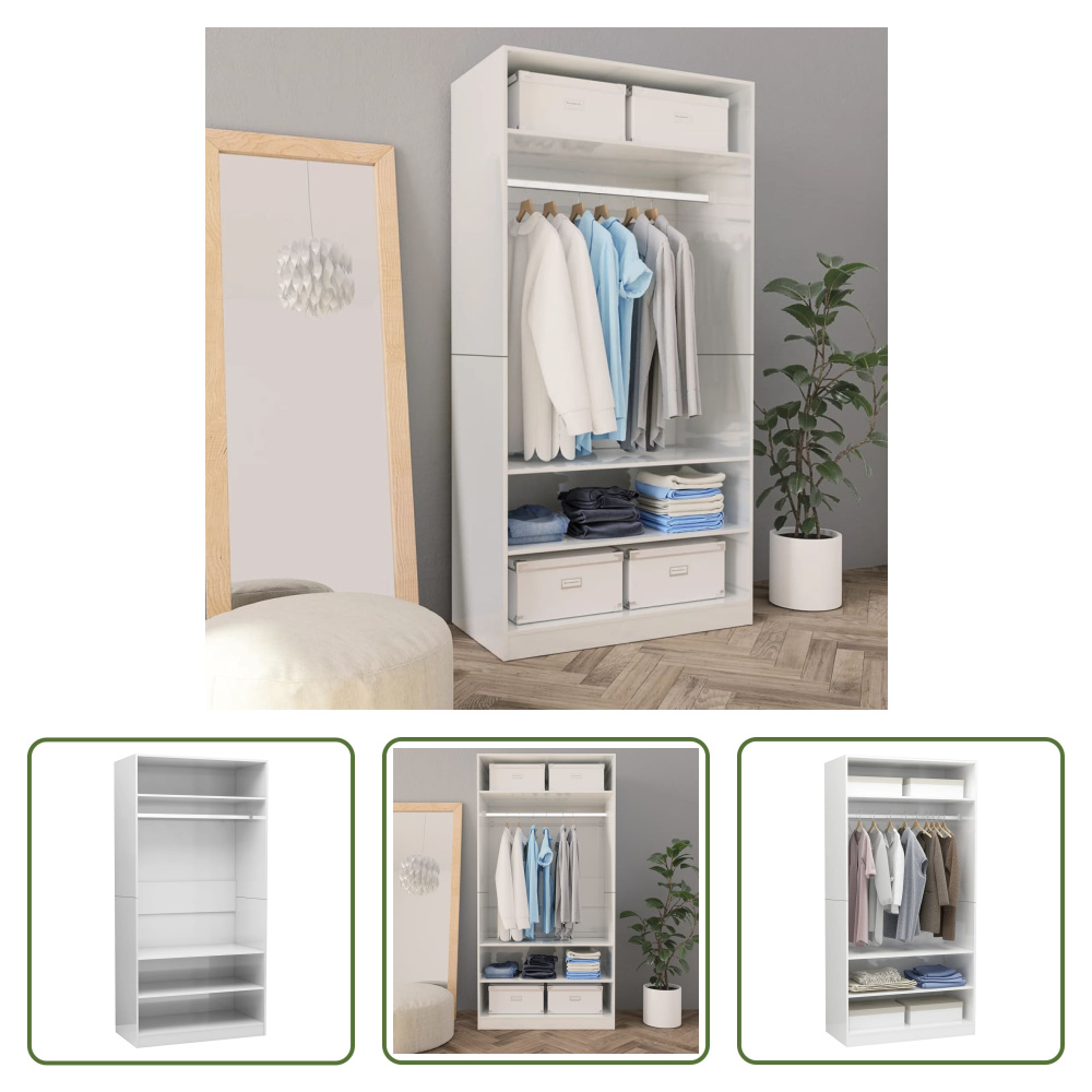 The Living Store Szafa biały wysoki połysk 100x50x200 cm materiał drewnopochodny