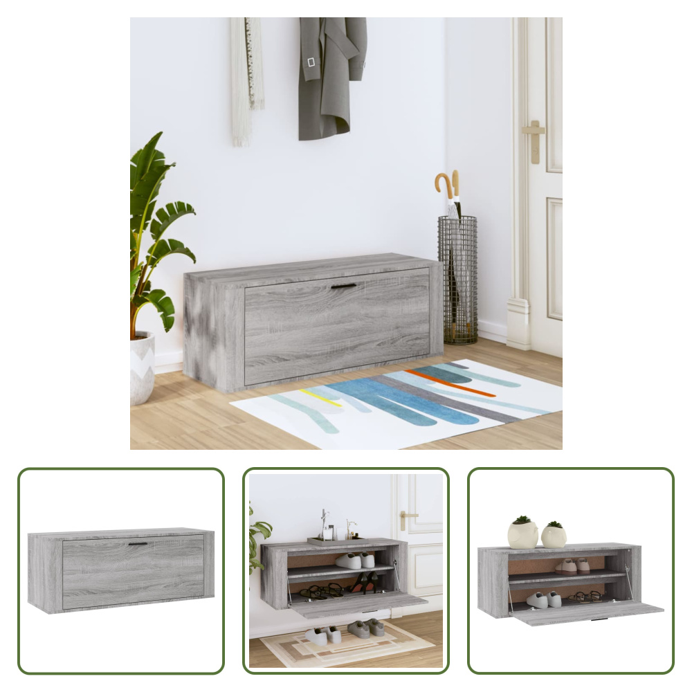 The Living Store Szafka ścienna na buty Grey Sonoma 100x35x38 cm Materiał drewnopochodny