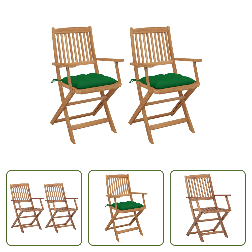 The Living Store Składane krzesła ogrodowe 2 szt. z poduszkami z litego drewna akacjowego