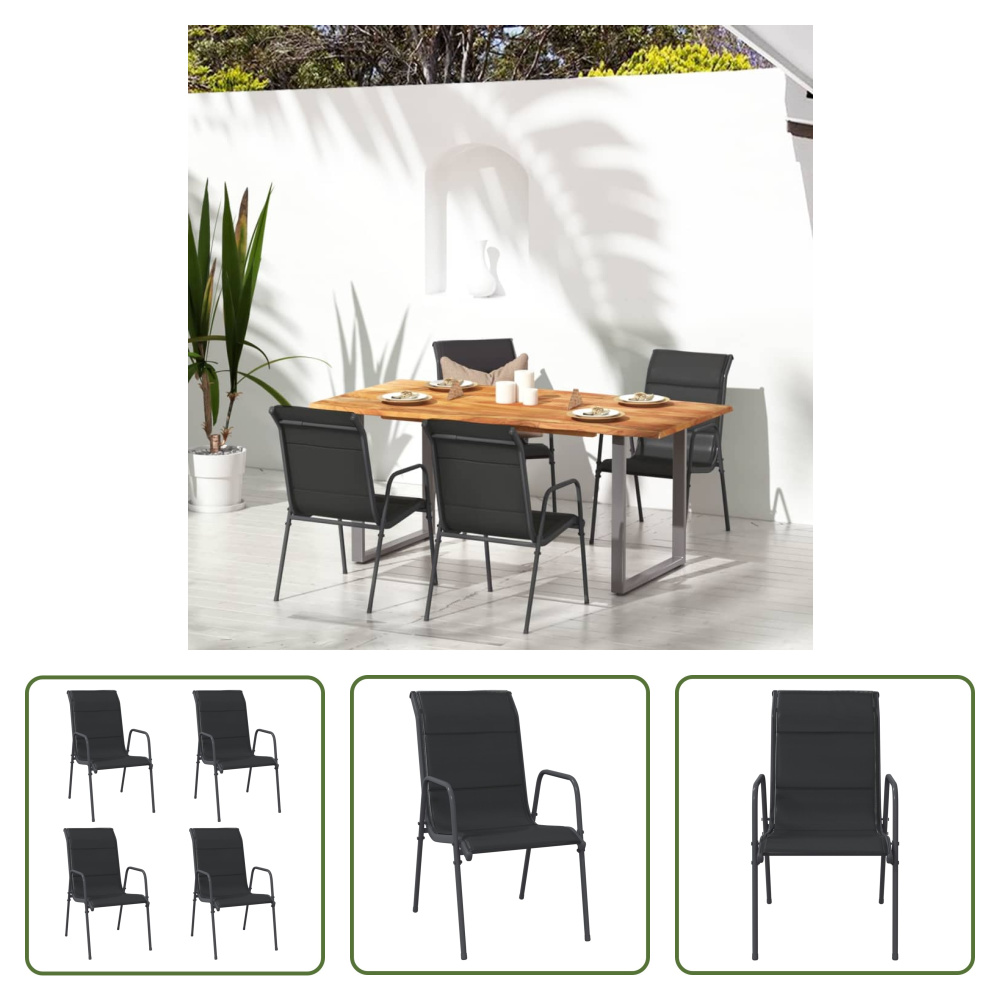 The Living Store krzesła ogrodowe 4 szt. stal i textilene czarny