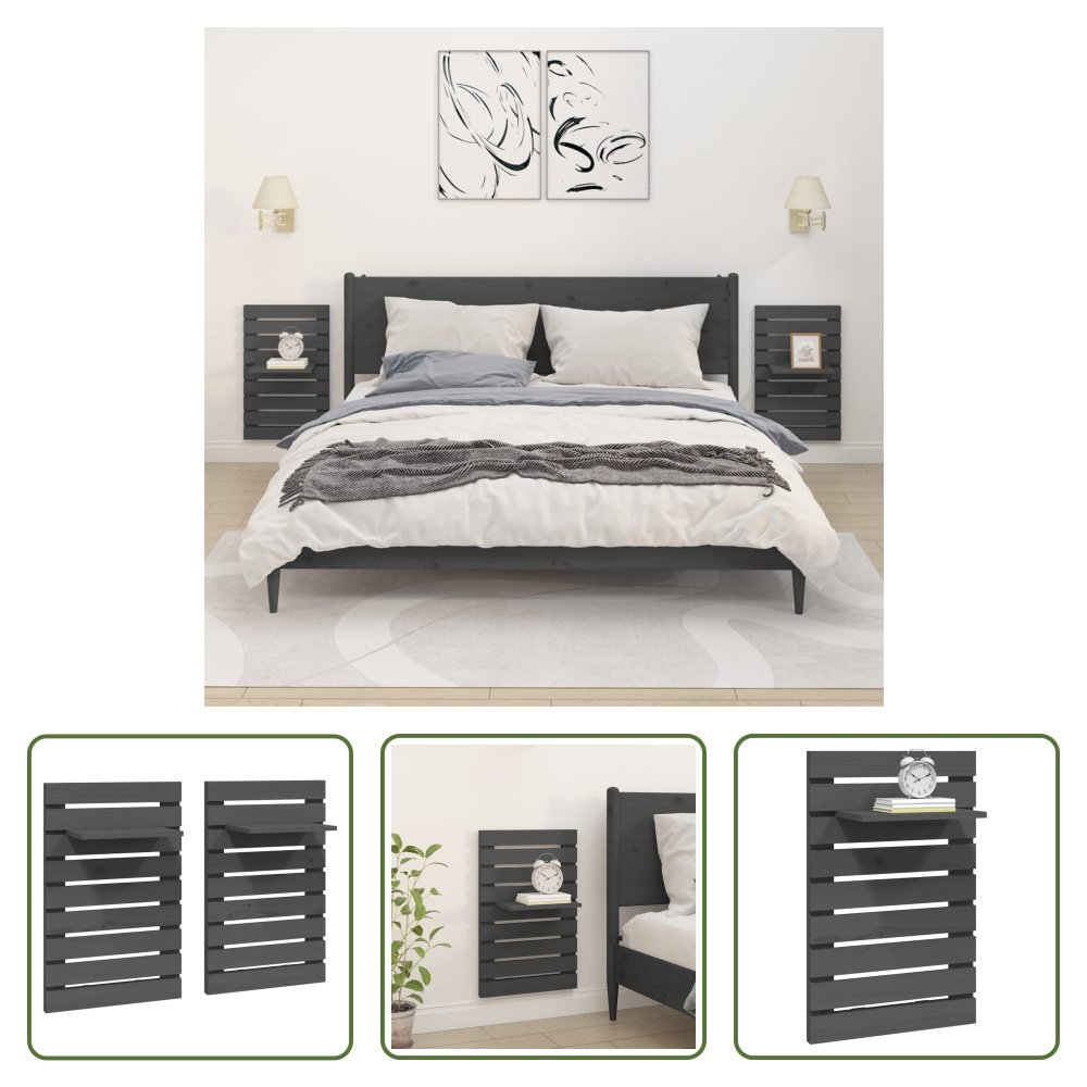 The Living Store Szafki nocne przyścienne 2 szt. Szara lita sosna
