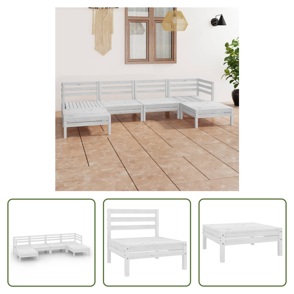 The Living Store 6-częściowy zestaw wypoczynkowy do ogrodu biały lite drewno sosnowe