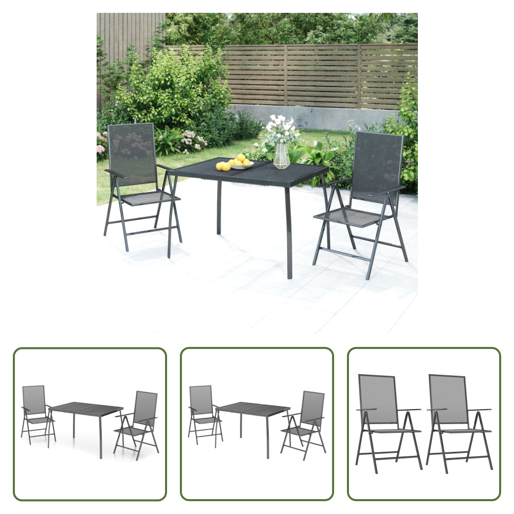 The Living Store 3-częściowy ogrodowy zestaw jadalniany stal antracytowa