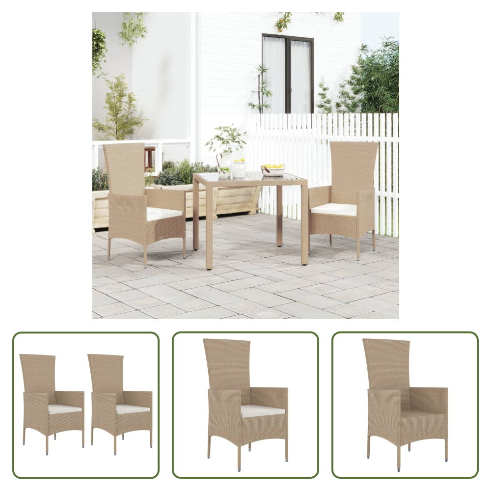 The Living Store Krzesła ogrodowe z poduszką 2 szt. Poli rattan beżowy