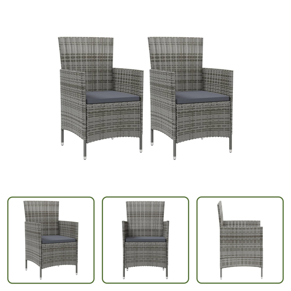 The Living Store Krzesła ogrodowe z poduszką 2 szt. Poly Rattan Grey