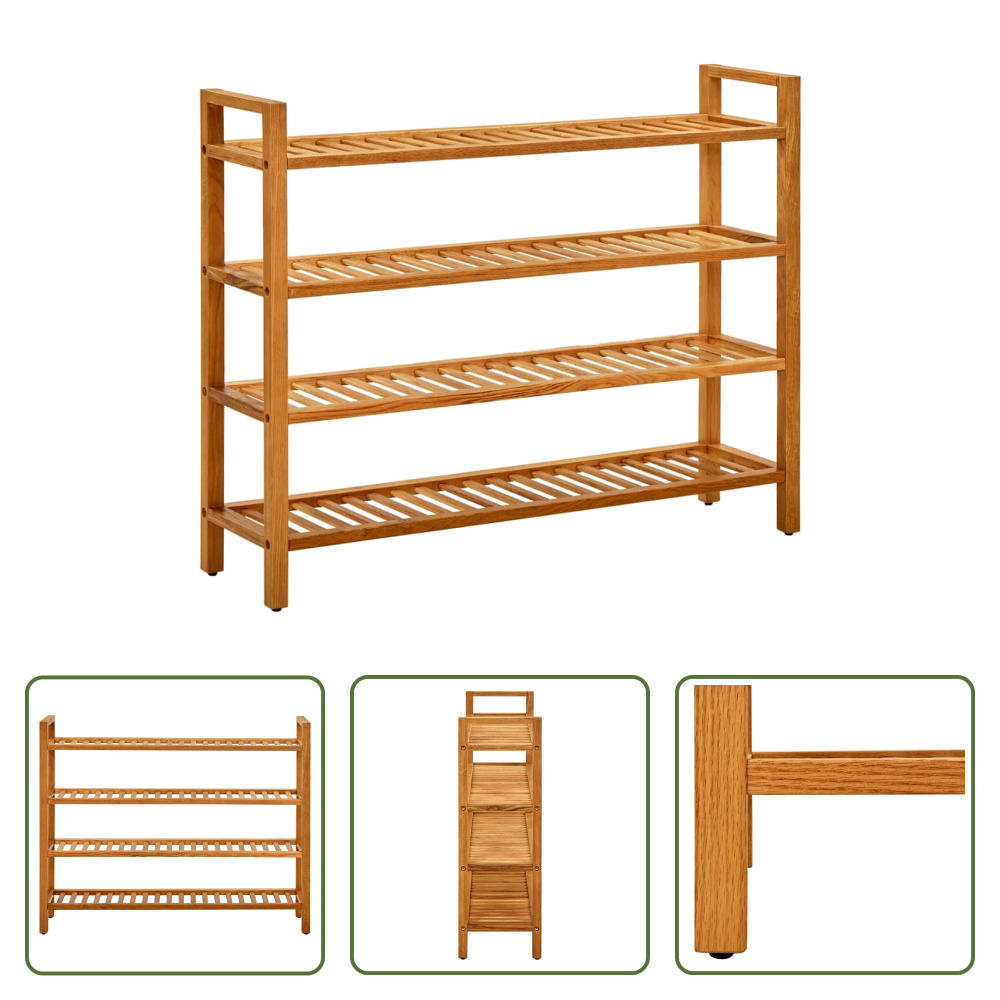 The Living Store Stojak na buty z 4 półkami 100x27x80 cm lity dąb