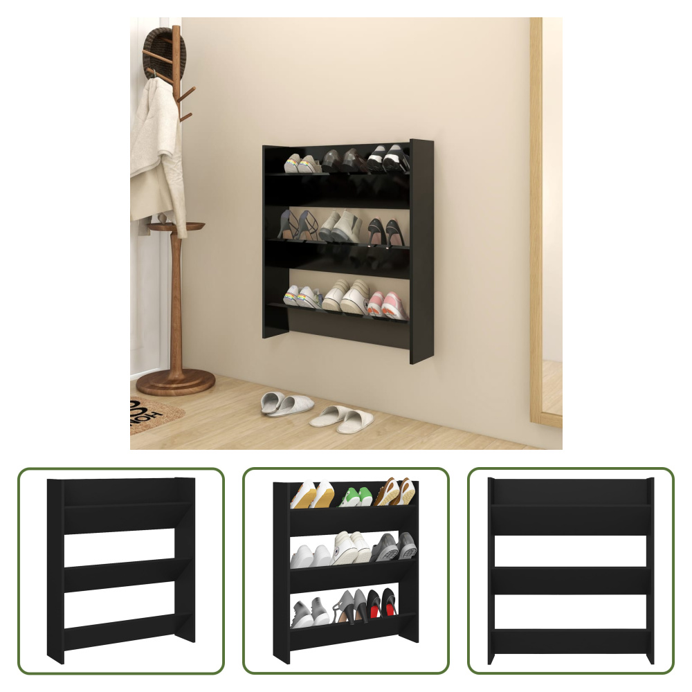 The Living Store Naścienna szafka na buty czarna 80x18x90 cm materiał drewnopochodny