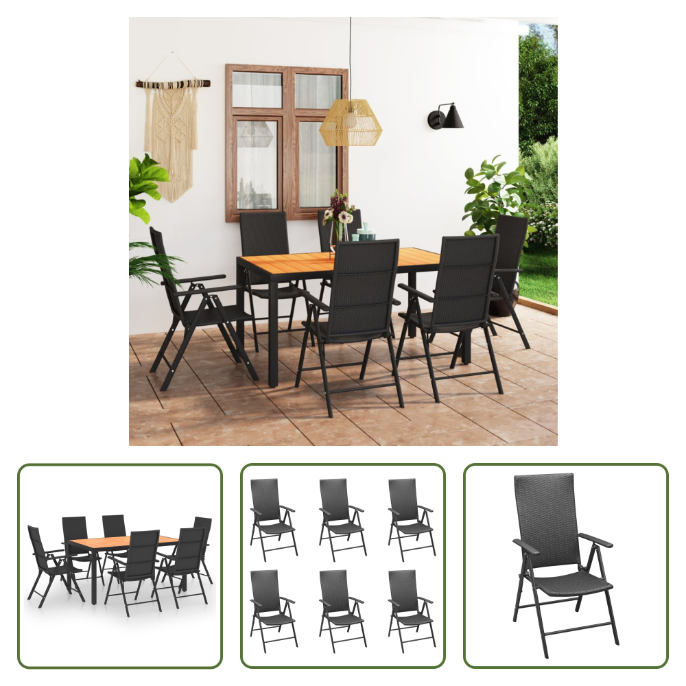 The Living Store 7-częściowy ogrodowy zestaw jadalniany czarno-brązowy