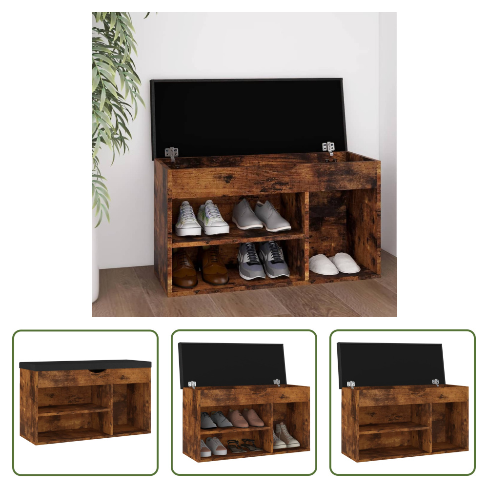 The Living Store Ławka na buty z poduszką dąb wędzony 80x30x47 cm materiał drewnopochodny