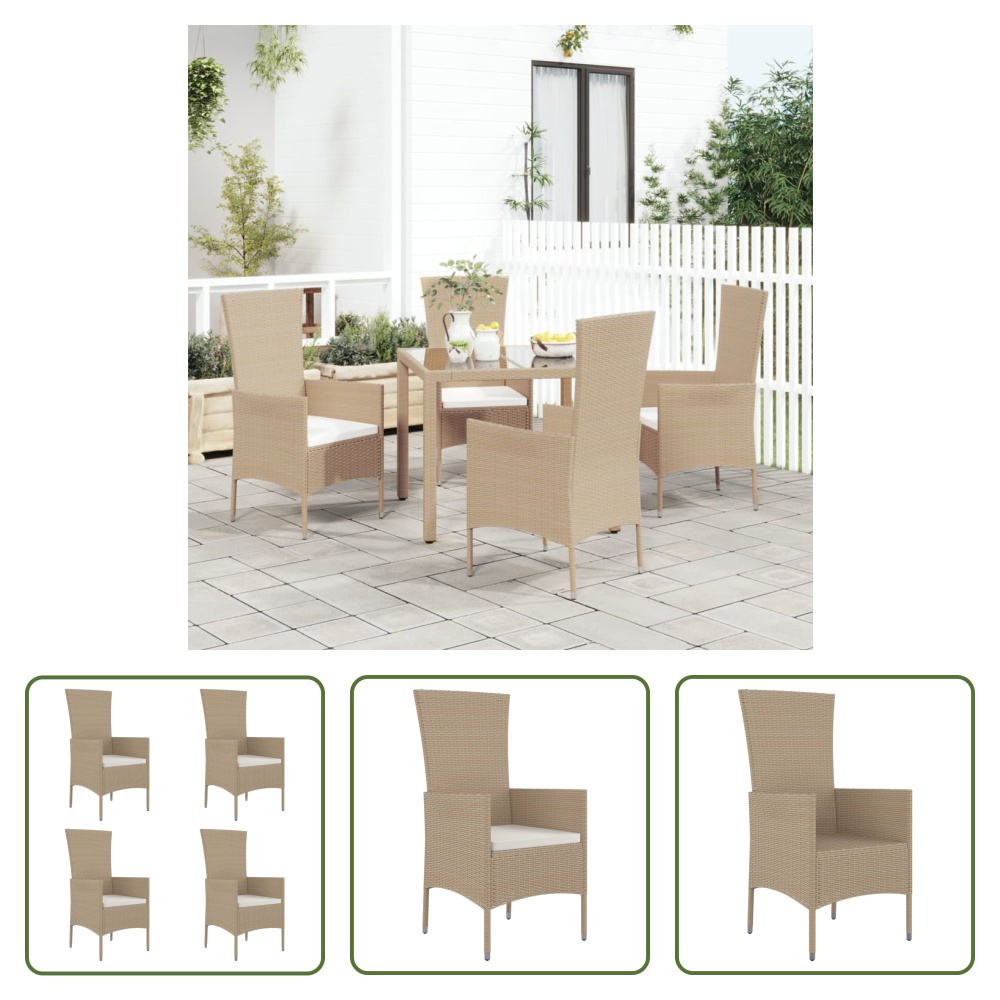 The Living Store Krzesła ogrodowe z poduszkami 4 szt. Poli rattan beżowy