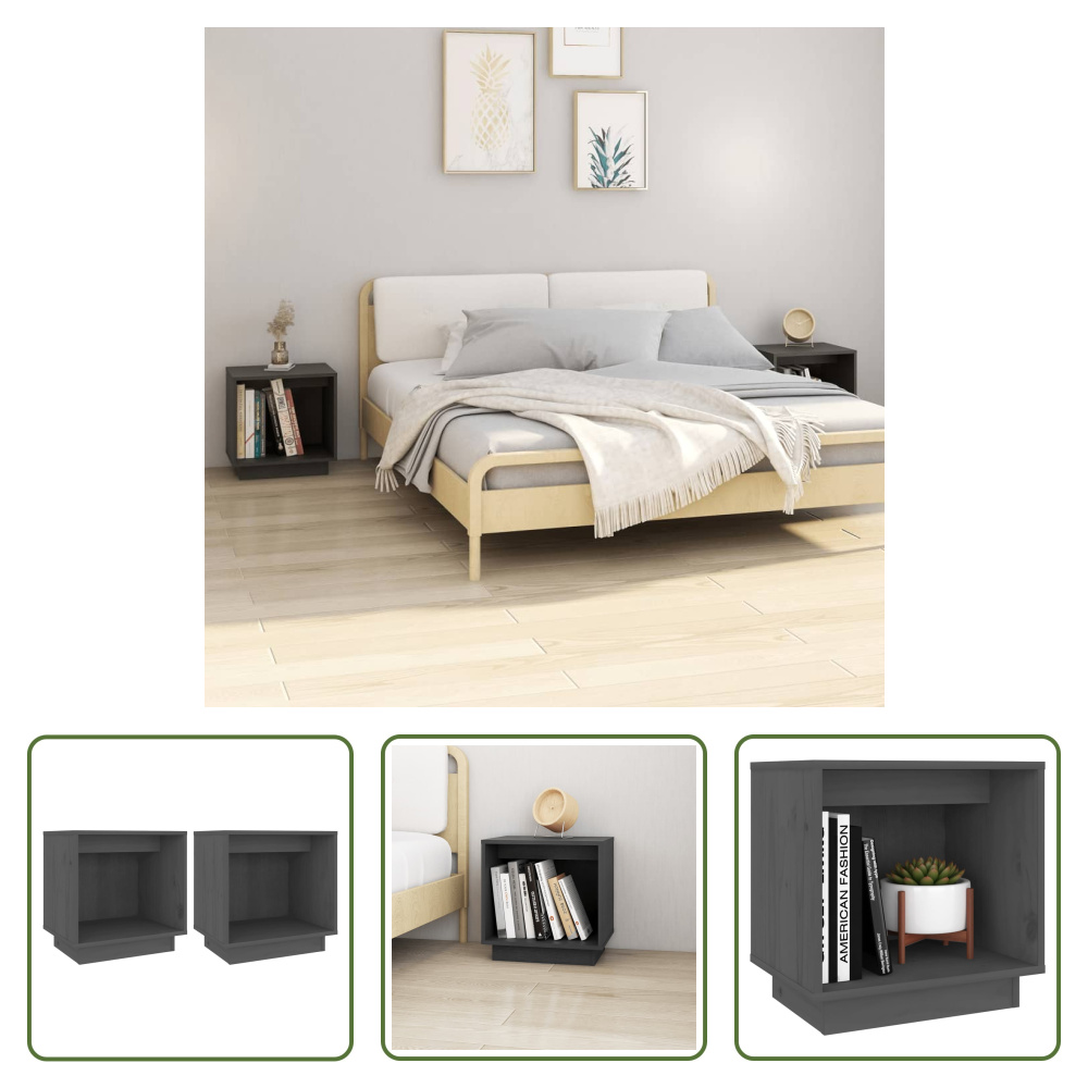 The Living Store Szafki nocne 2 szt. Szare 40x30x40 cm lite drewno sosnowe
