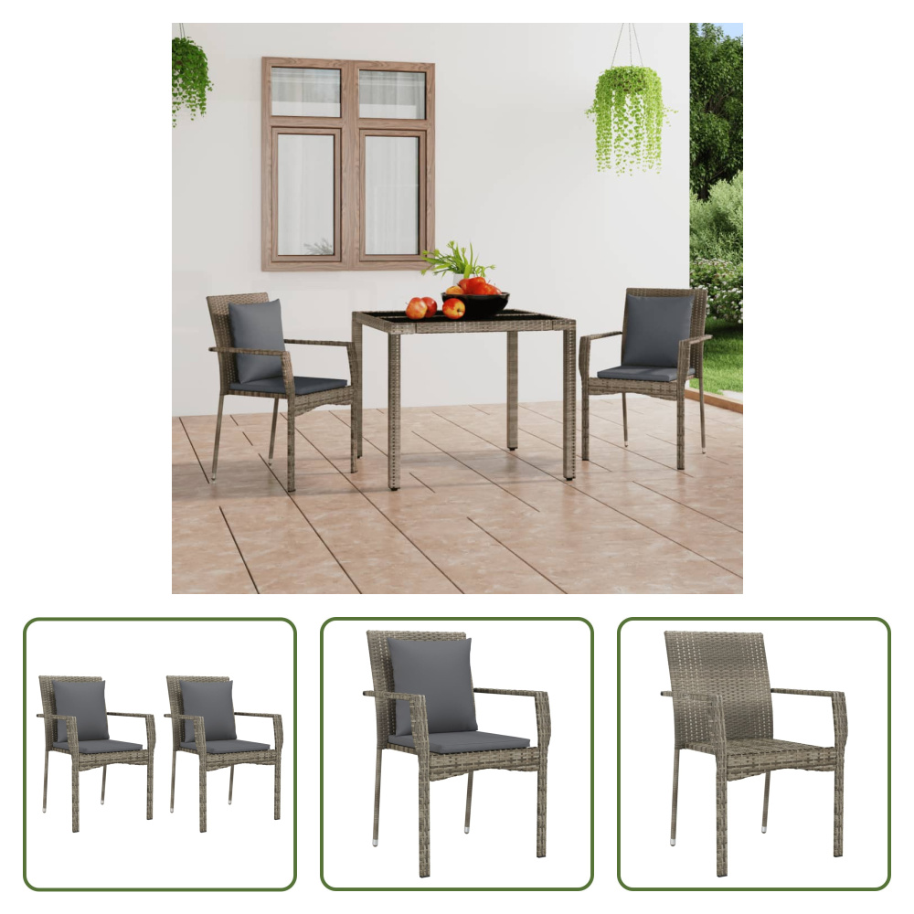 The Living Store Krzesła ogrodowe z poduszką 2 szt. Poly Rattan Grey
