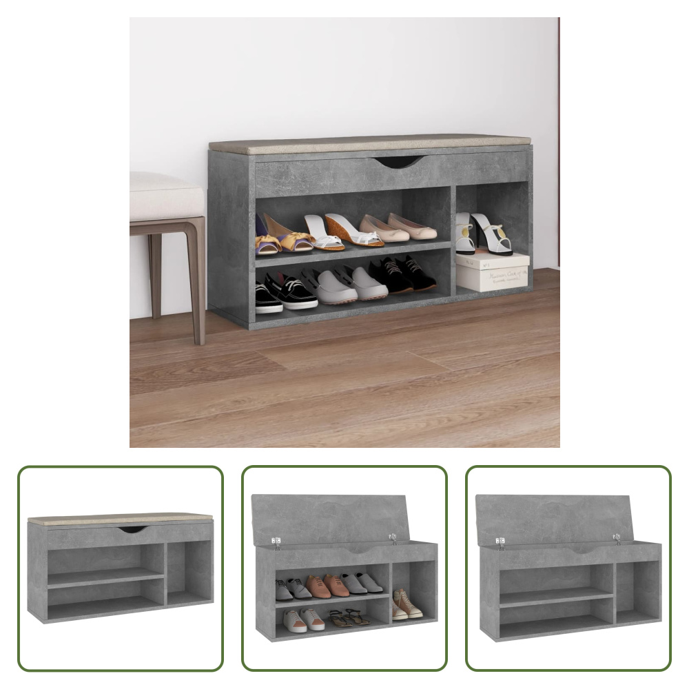 The Living Store Ławka na buty z poduszką betonowa szara 104x30x49 cm Materiał drewnopochodny