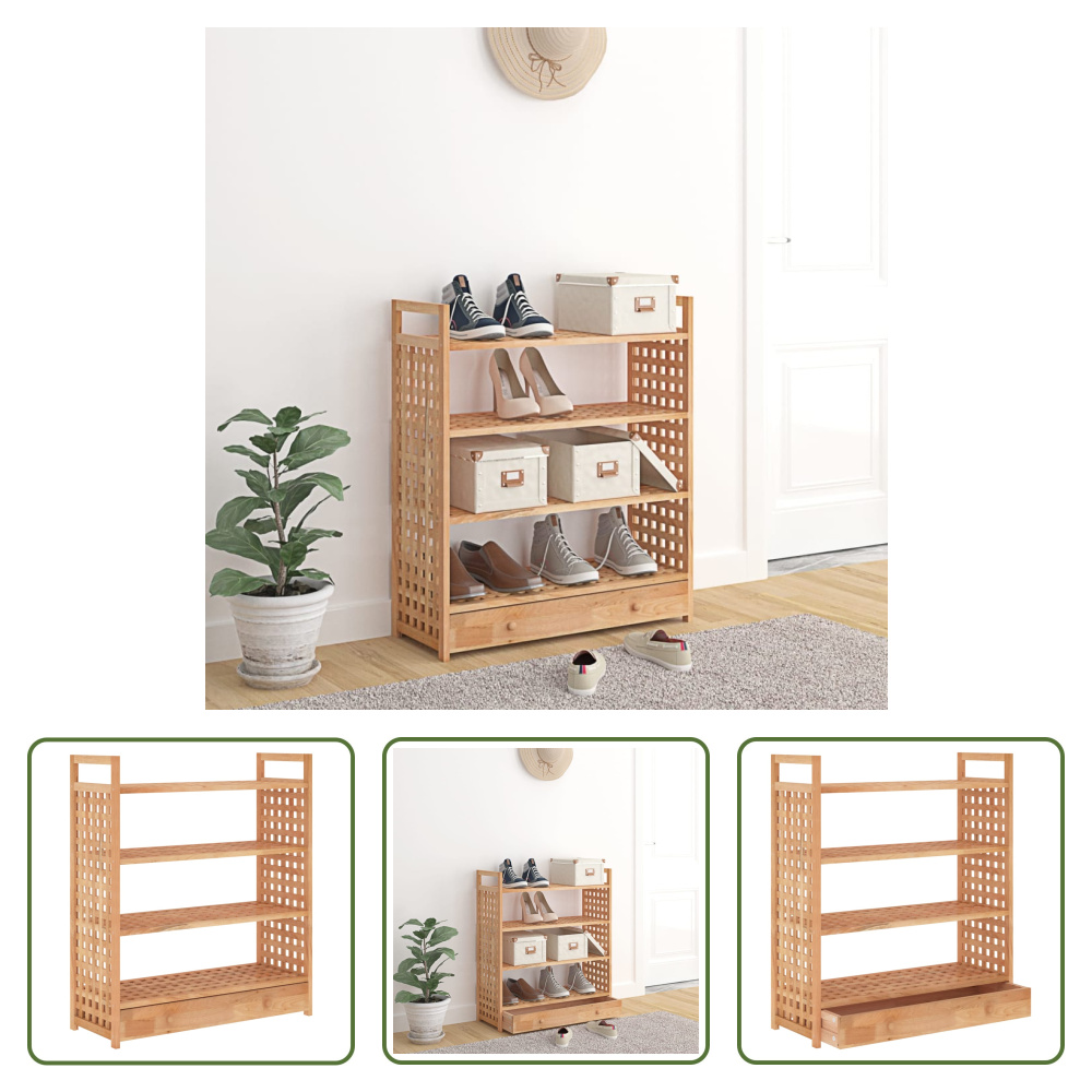 The Living Store Stojak na buty z szufladą 70x27x81 cm orzech lity