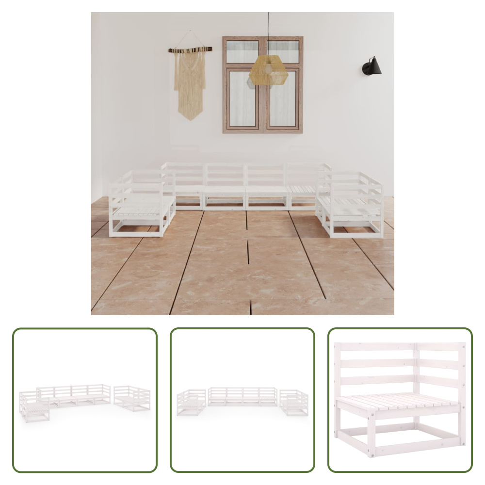 The Living Store 8-częściowy zestaw wypoczynkowy do ogrodu biały lite drewno sosnowe