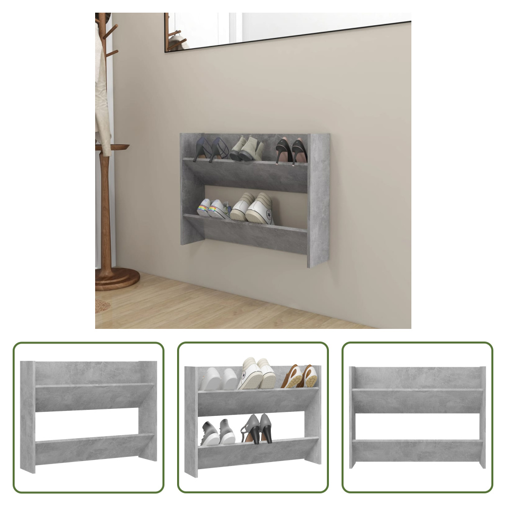The Living Store Naścienna szafka na buty betonowa szara 80x18x60 cm materiał drewnopochodny