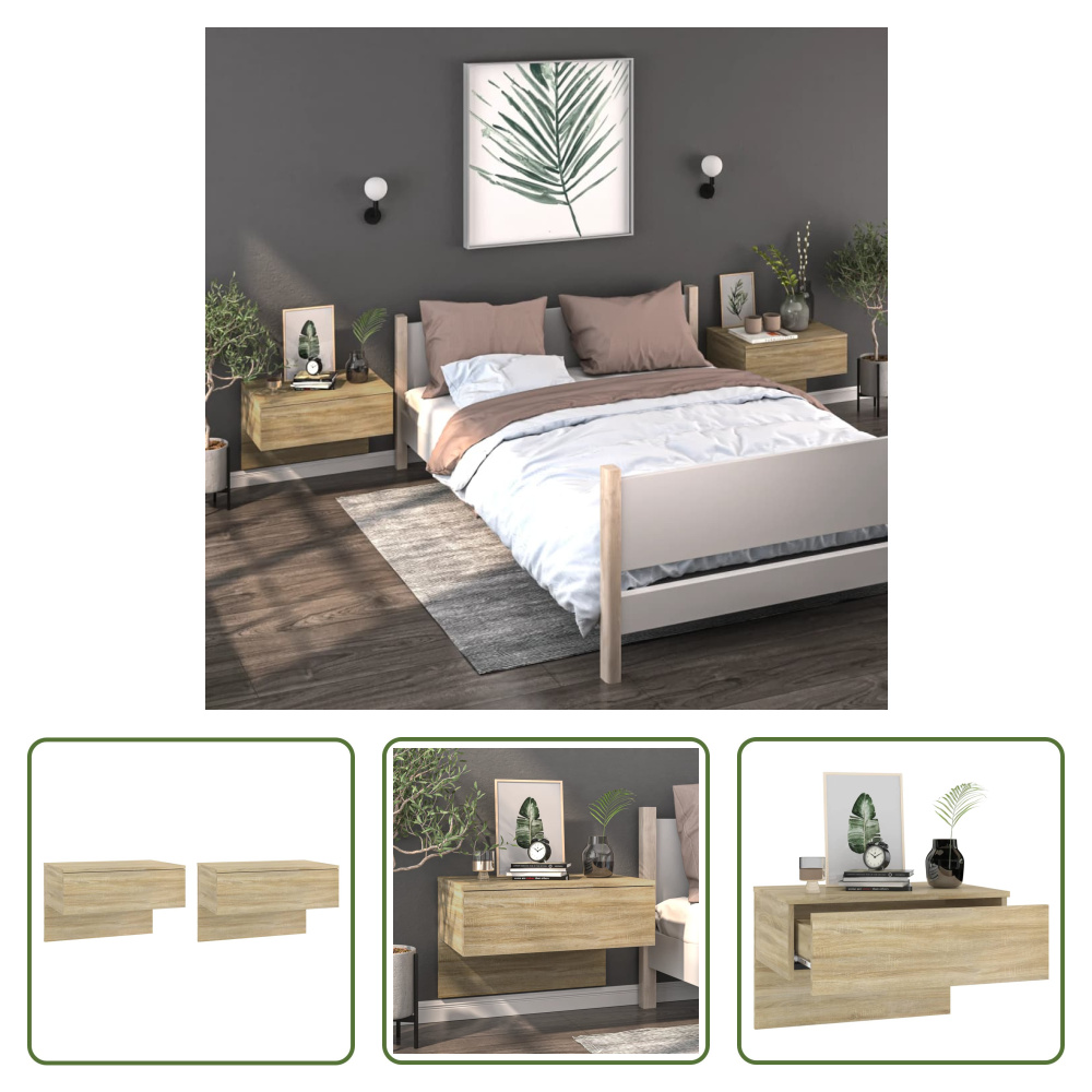 The Living Store Szafki nocne przyścienne 2 szt. dąb sonoma