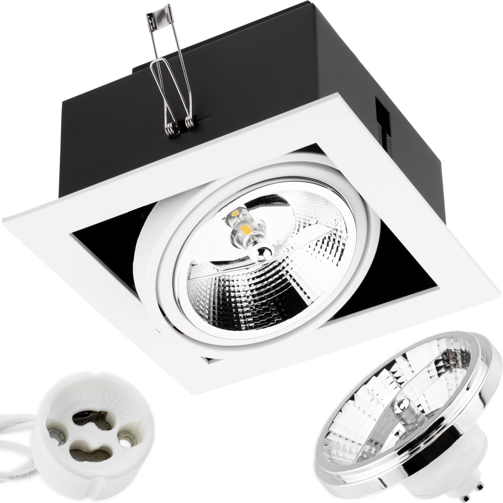 LUMILED reflektor wpuszczany reflektor wpuszczany lampa sufitowa reflektor sufitowy płaski kątowy biały z żarówką LED ES111 GU10 gniazdo 15 W neutralny biały 4000K aluminium
