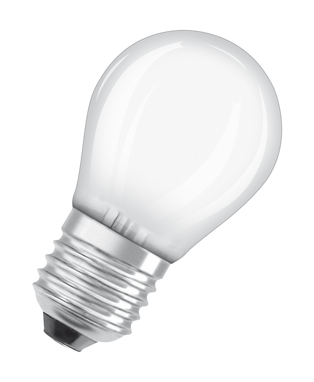 Żarówka LED OSRAM SUPERSTAR+ CLASSIC P GLFR 25, E27, w kształcie mini-kuli, 2,2W, 300lm, 2700K, ciepłe białe światło, znacznie zredukowana składowa niebieska, zmniejszone zmęczenie oczu, możliwość ściemniania, niskie zużycie energii