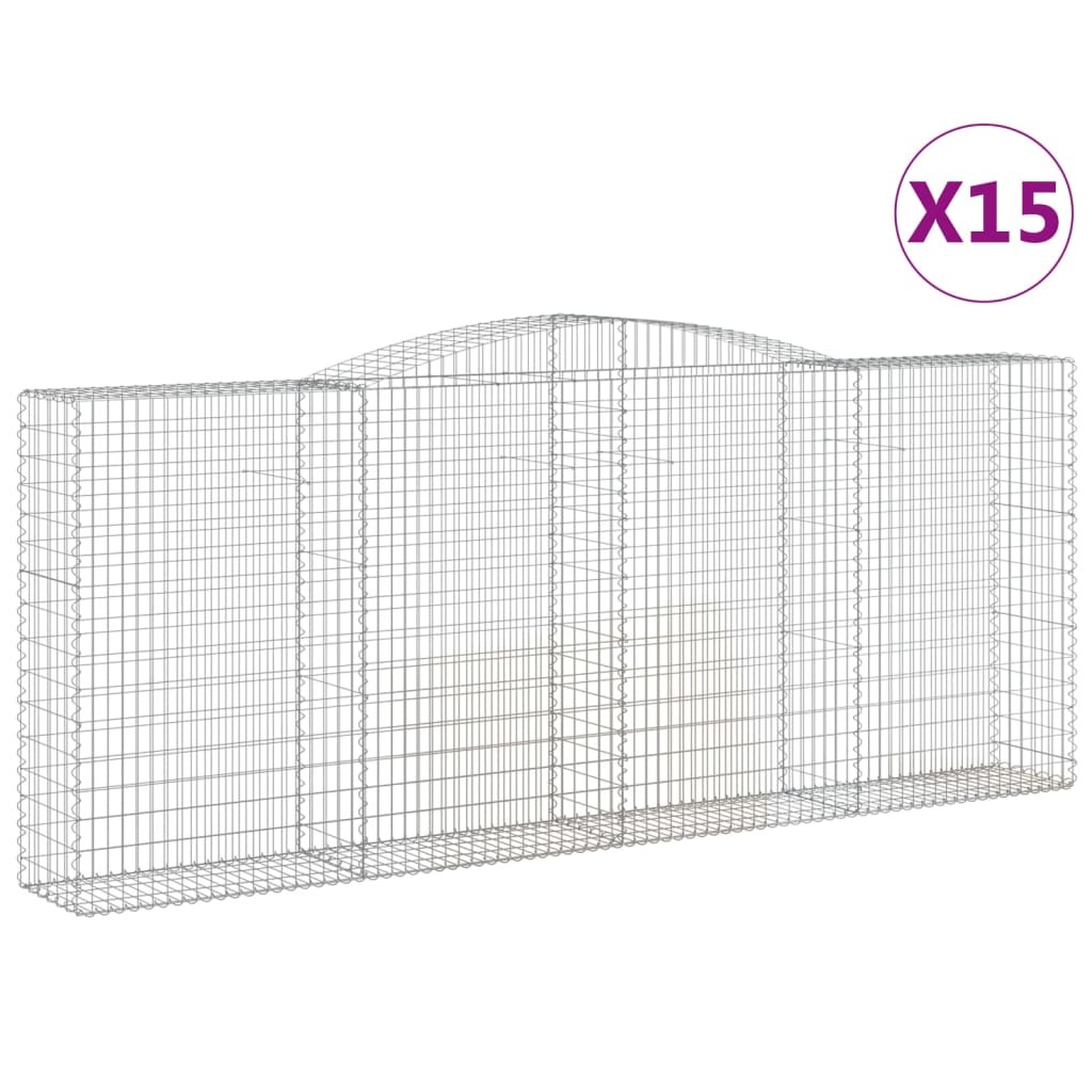 vidaXL Gabiony z wysokim łukiem 15 szt. 400x50x160/180cm Ocynkowane żelazo