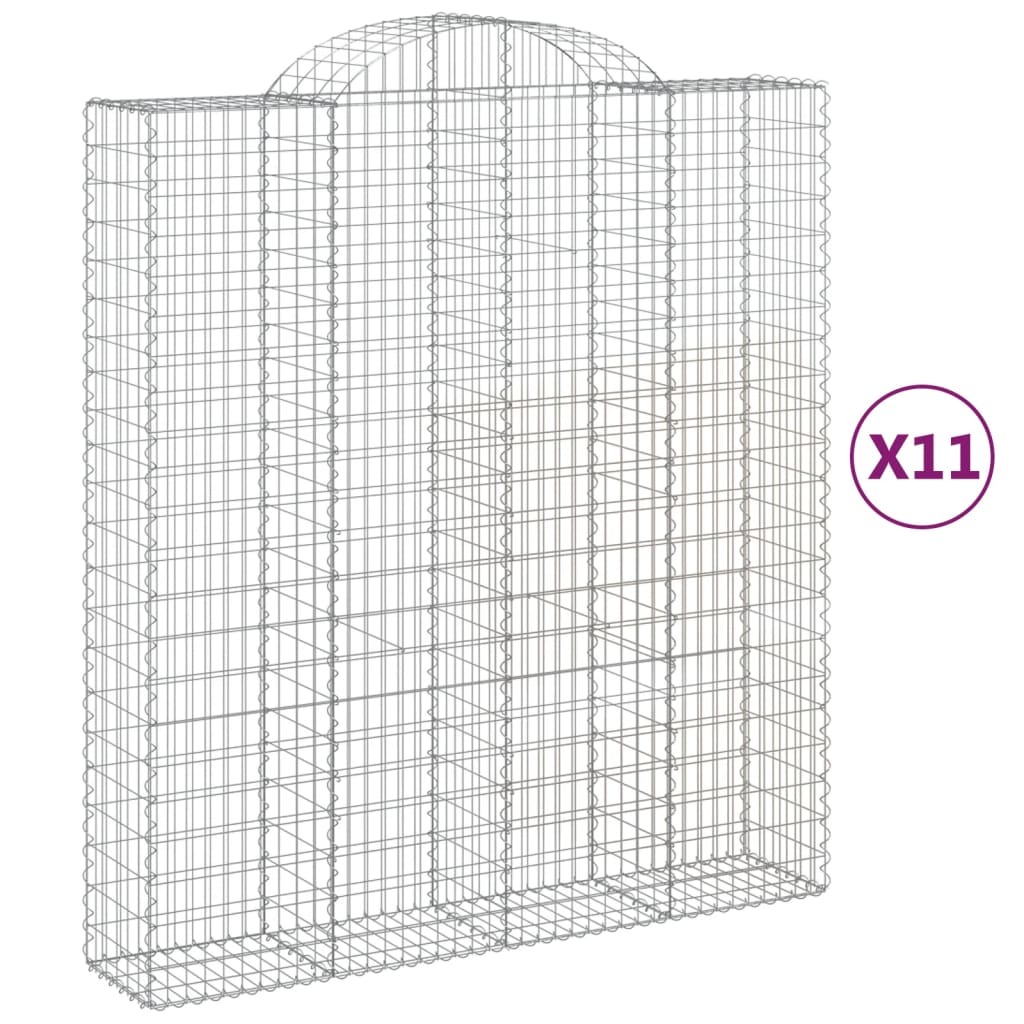 vidaXL Gabiony z wysokim łukiem 11szt. 200x50x220/240cm Ocynkowane żelazo
