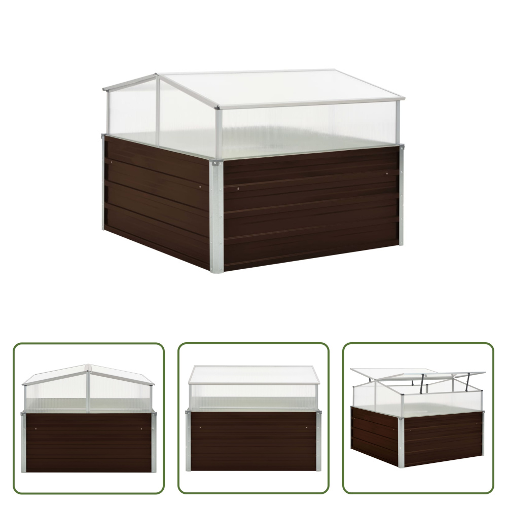 The Living Store Szklarnia brązowa 100 x 100 x 85 cm Stal ocynkowana