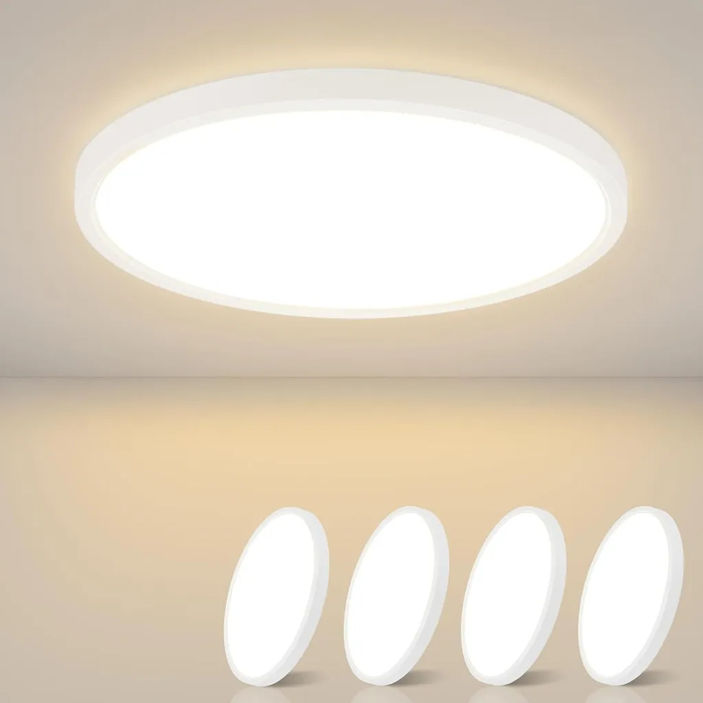 ZMH LED Lampa Sufitowa Biała Zestaw 4IP44 Wodoodporna Lampa Sufitowa Płaska 8W 3000K Ciepła Biel 17cm Mała Lampa Sufitowa do Łazienki Kuchni Przedpokoju