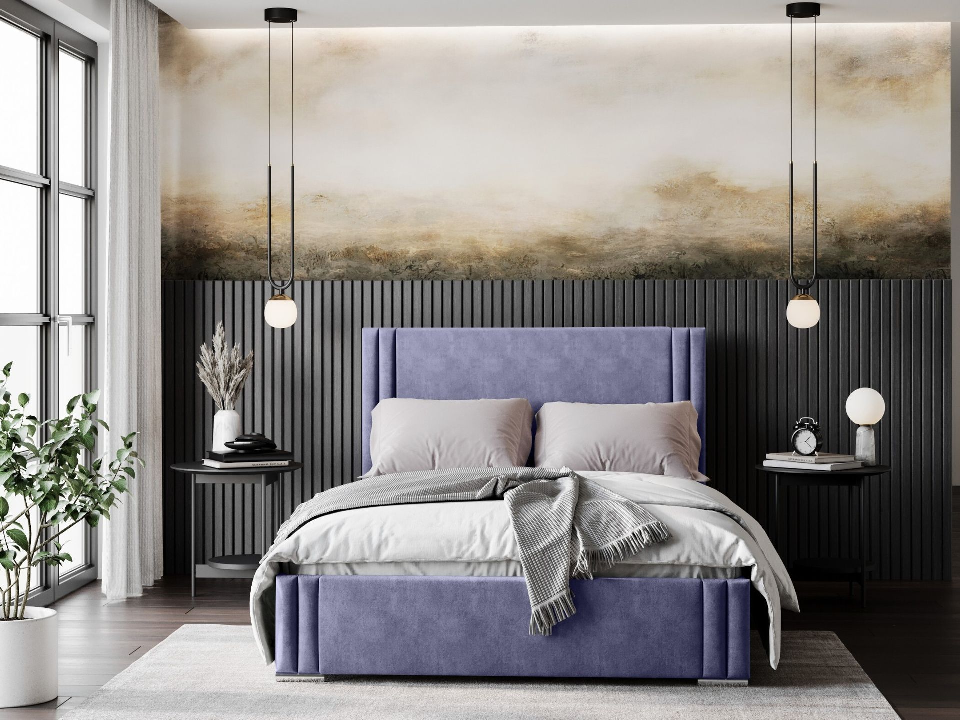 ADIDAR Finn łóżko tapicerowane 140x200cm metalowa rama z podnośnikami hydraulicznymi stelaż listwowy podstawa łóżka Premium Design (jasnofioletowy - Magic Velvet 2248)