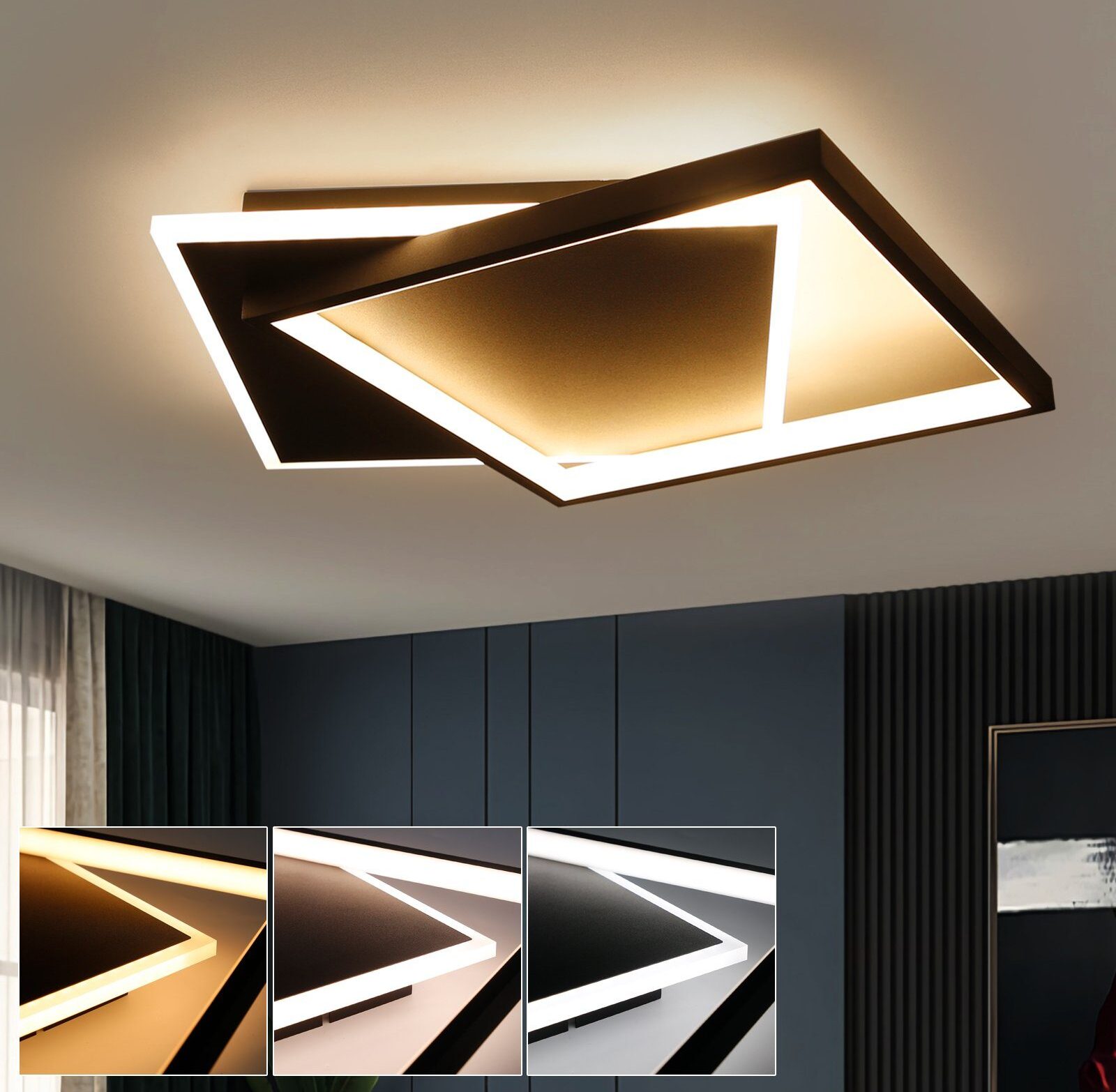 ZMH Lampa sufitowa LED Czarna Ściemnialna z Pilotem Lampa sufitowa 44W Kwadratowa do Sypialni Biura Kuchni Jadalni