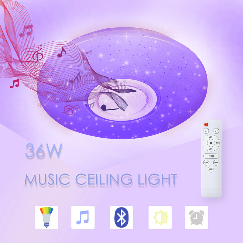 Lampa sufitowa LED Jopassy 36W z okrągłym efektem gwiaździstego nieba, lampą, oświetleniem łazienkowym i muzyką Bluetooth