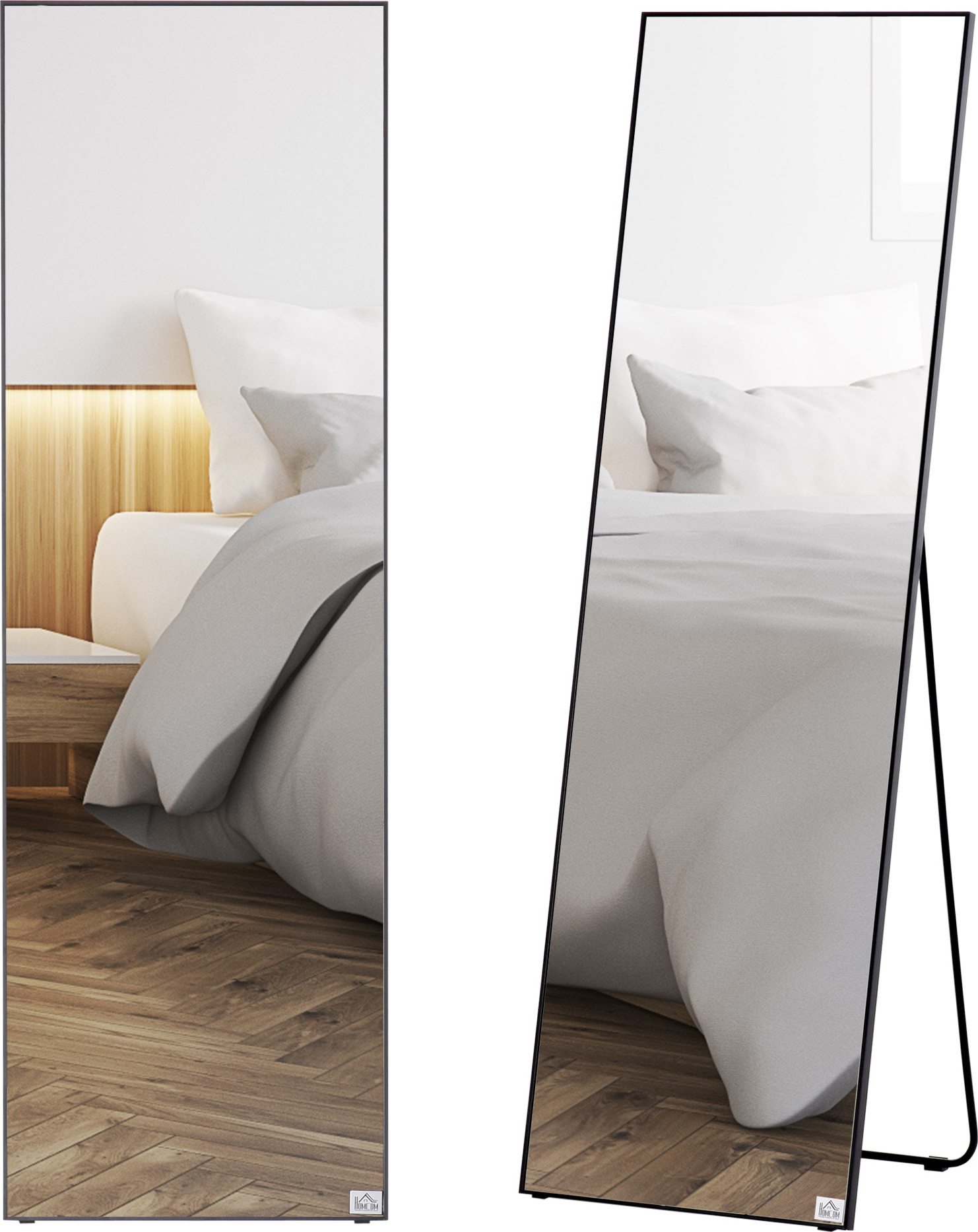 HOMCOM Lustro stojące, wolnostojące pełnowymiarowe lustro, lustro ubraniowe ze stojakiem, lustro ścienne, lustro w szafie do sypialni, przedpokoju, aluminium, 49 x 160 cm