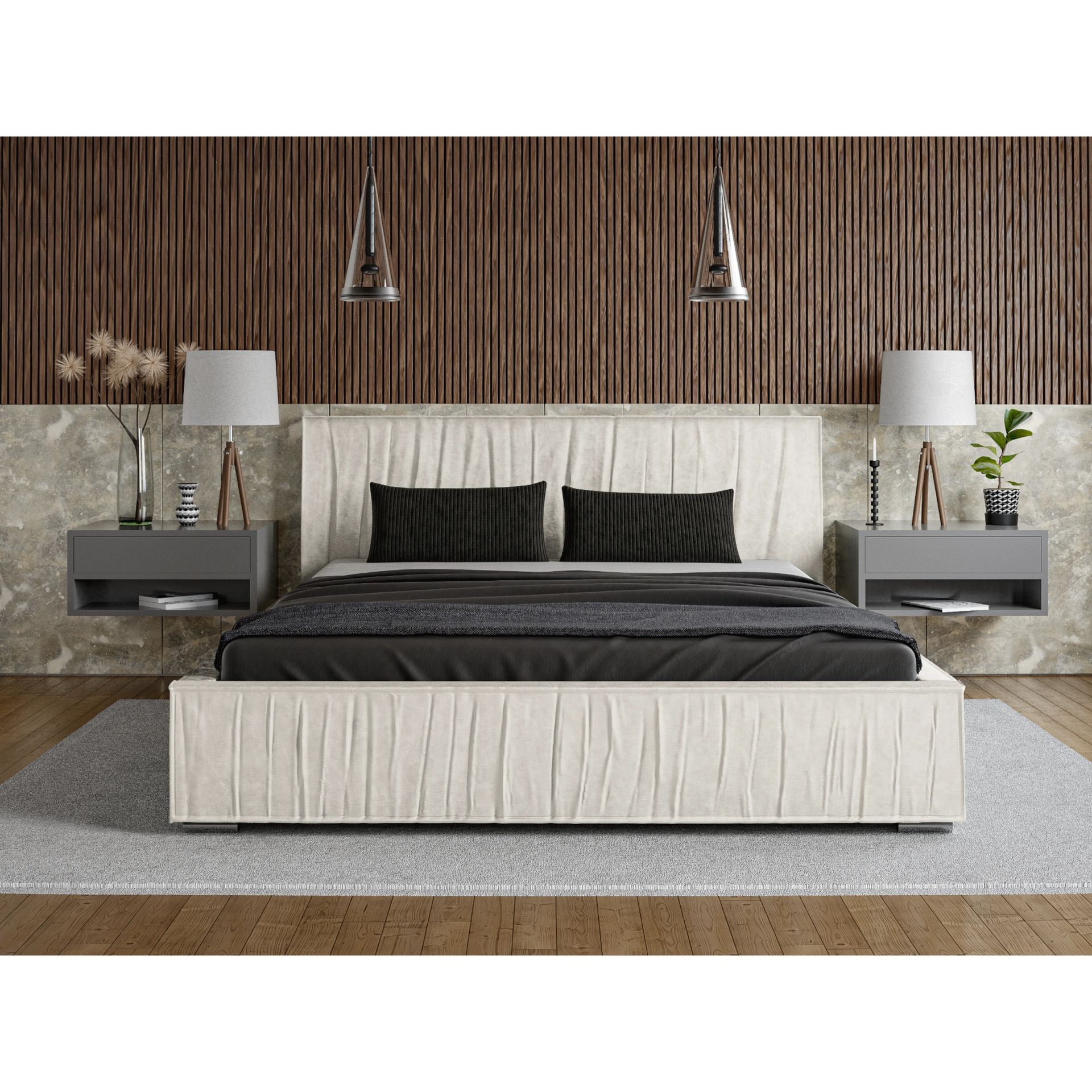 ADIDAR Elias łóżko tapicerowane 200x200cm stelaż metalowy z podnośnikami hydraulicznymi łóżko do przechowywania Beige Magic Velvet 2201