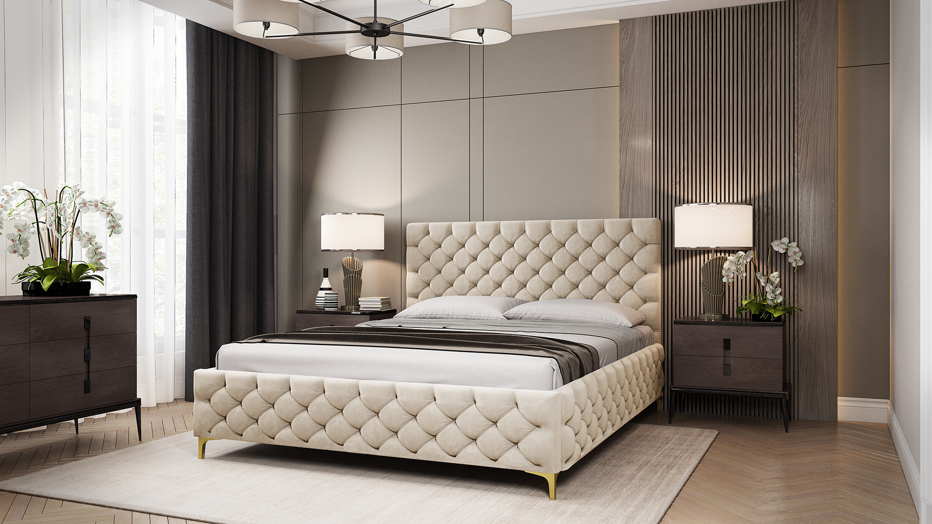 Adidar Katharina łóżko tapicerowane 160 x 200 cm - metalowa rama z podnośnikami hydraulicznymi łóżko podwójne - kremowy Amor Velvet 4323