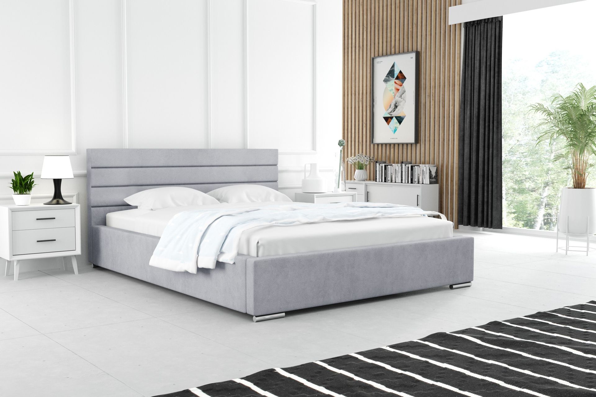 ADIDAR Noah łóżko tapicerowane 200x200cm podwójne - drewniana rama z podstawą łóżka i stelażem listwowym - komfort (jasnoszary - Paros 06)