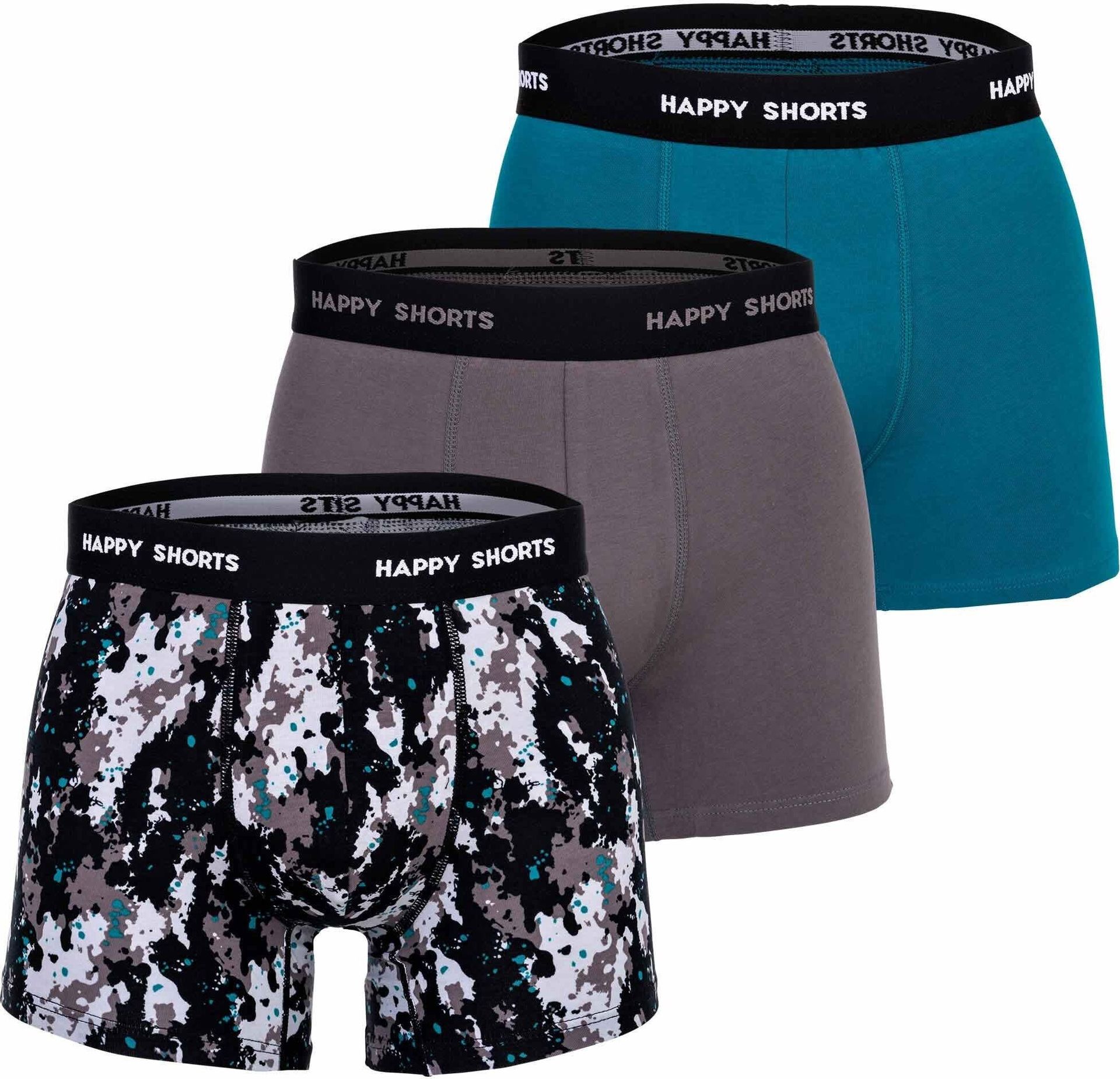 Bokserki męskie Happy Shorts, 3 sztuki - Retro Jersey, Logobund Camouflage Blau/Grau 2XL