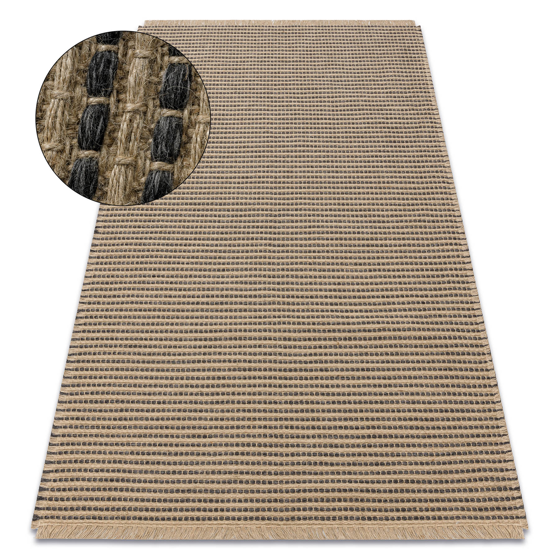 Dywan JUTE 3652 czarny / beż linie - jutowy, płaskotkany, frędzle beżowy 200x290 cm