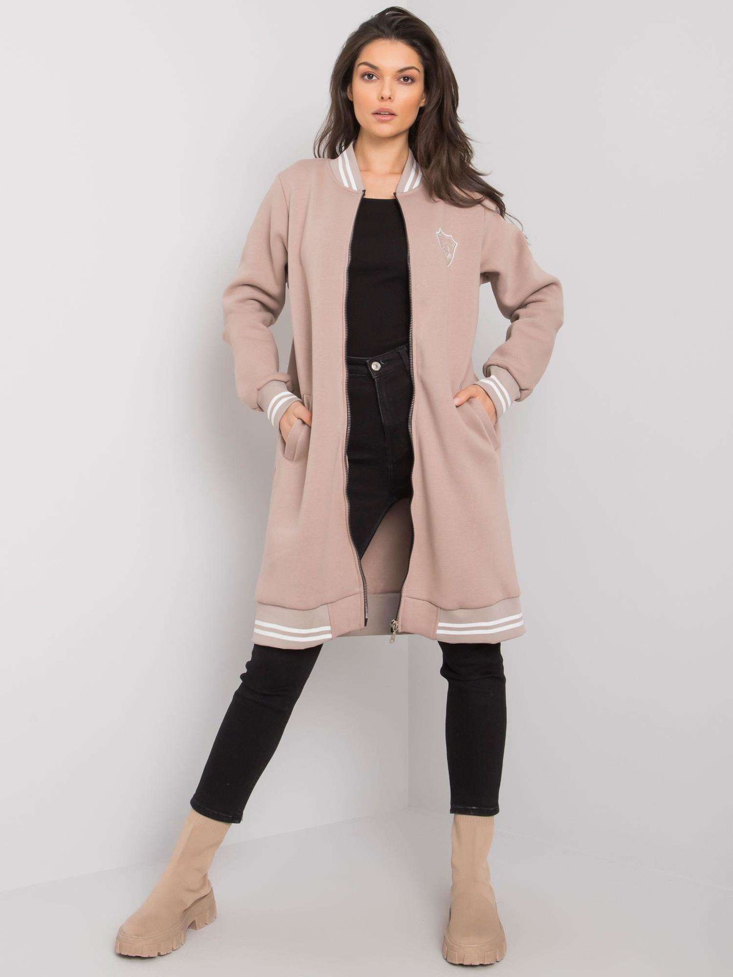 Rue Paris Damska długa bluza Pryflour ciemny beż L/XL