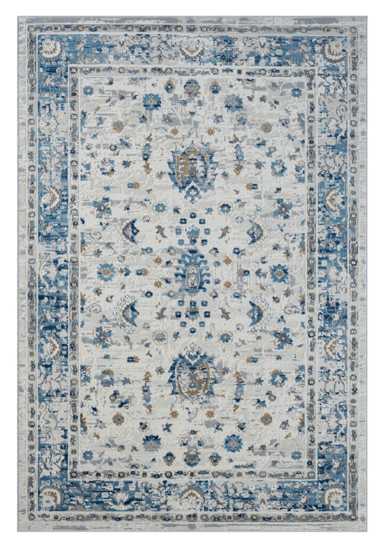 Dywan MY-RUG, Ylva, 290x200, dywan z krótkim włosiem, szaroniebieski, miękki, przytulny, z pięknym wzorem, tkany na płasko, prostokątny
