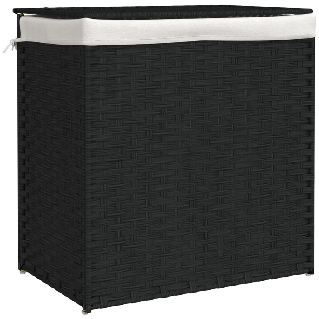 vidaXL Kosz na pranie z 2 przegrodami czarny 53x35x57 cm z polirattanu