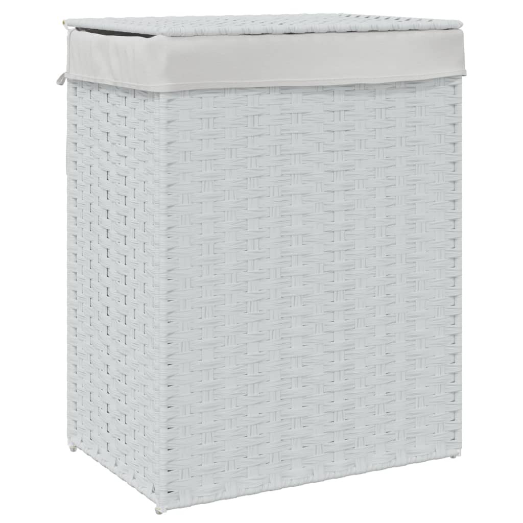vidaXL Kosz na pranie z pokrywą biały 46x33x60 cm z polirattanu