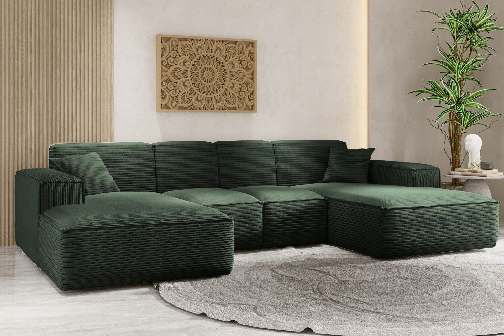Sofa w kształcie U SIENA narożnik tkanina Poso zielony