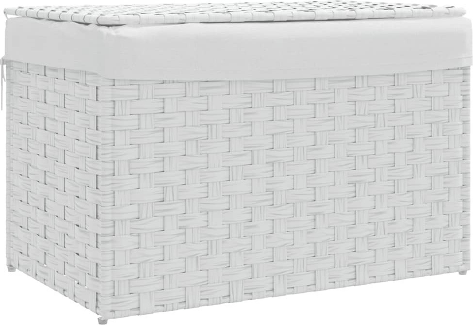 vidaXL Kosz na pranie z pokrywą Biały 55,5x35x34 cm Poli rattan
