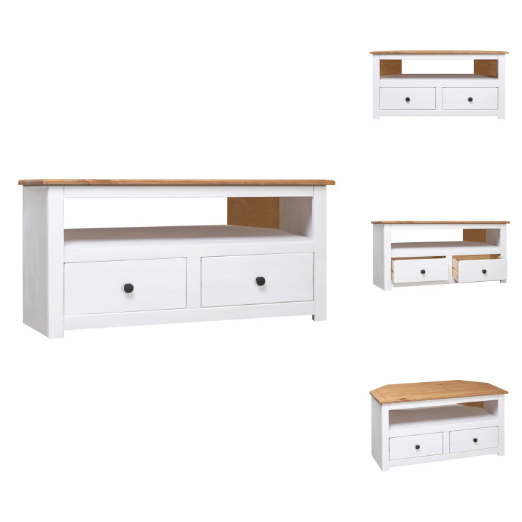 vidaXL Narożna szafka pod TV biała 93 x 49 x 49 cm lite drewno sosna panamska - Meble TV