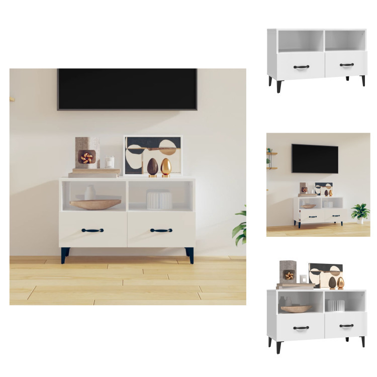 vidaXL Szafka pod TV biały wysoki połysk 80x36x50 cm materiał drewnopochodny - Meble TV