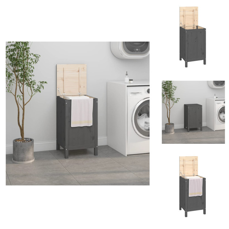 vidaXL Kosz na pranie szary 44x44x76 cm lite drewno sosnowe - Kosze na pranie